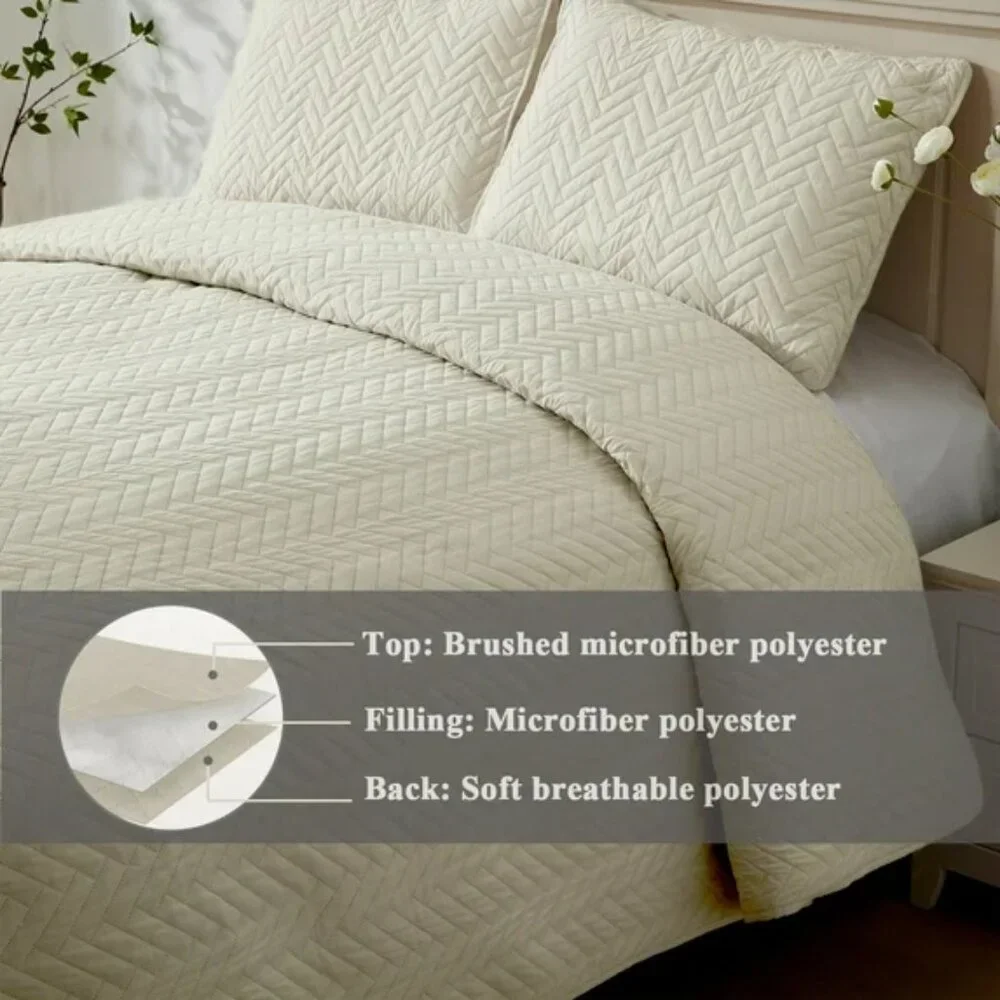 SEMECH King Size Quilt Set | California King | NIB | 3-Piece Set | Beige
